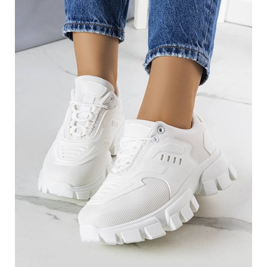 Białe sneakersy na masywnej podeszwie Inez ze sklepu gemre w kategorii Buty sportowe damskie - zdjęcie 157581378