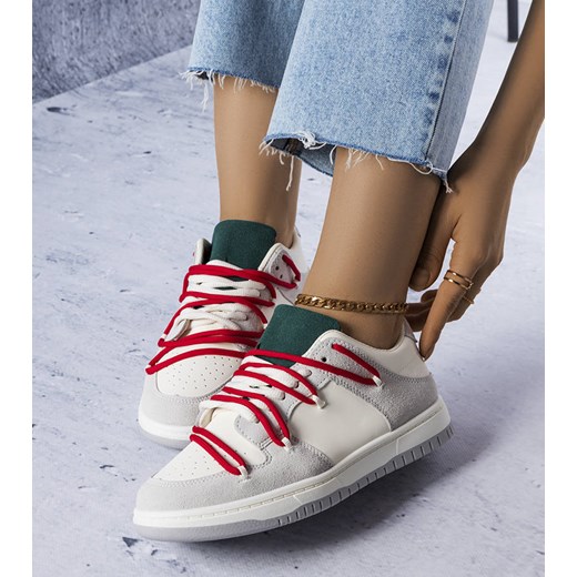 Szare sneakersy z czerwonymi sznurówkami Aucoin ze sklepu gemre w kategorii Buty sportowe damskie - zdjęcie 157582786