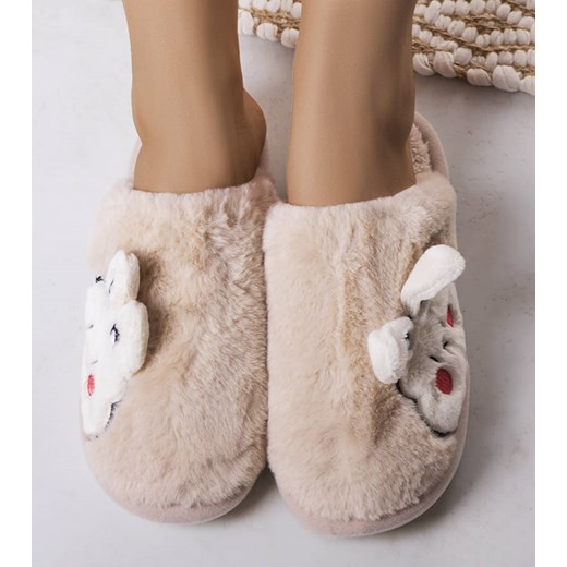 Beżowe miękkie kapcie Half Bunny ze sklepu gemre w kategorii Kapcie damskie - zdjęcie 157582878