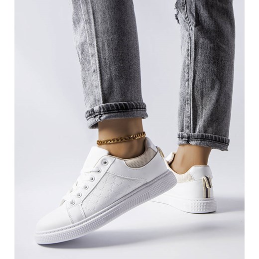 Biało-beżowe sneakersy z tłoczeniem Dreux ze sklepu gemre w kategorii Trampki damskie - zdjęcie 157583037