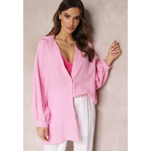 Różowa Bawełniana Koszula Oversize z Przedłużonym Tyłem Gelacia ze sklepu Renee odzież w kategorii Koszule damskie - zdjęcie 157586229