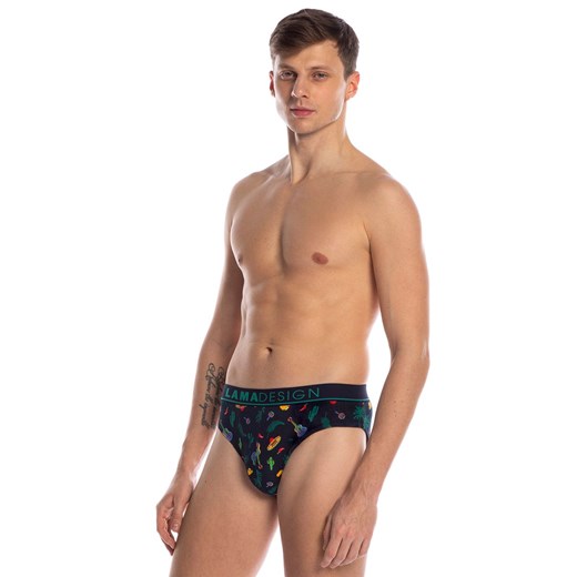 Bawełniane slipy męskie 2-pack M-1003SD, Kolor granatowy-wzór, Rozmiar L, LAMA ze sklepu Intymna w kategorii Majtki męskie - zdjęcie 157586447