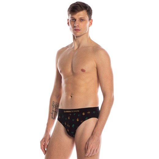 Bawełniane slipy męskie standard w print w kaktusy 2-pack M-1006SD, Kolor czarny-wzór, Rozmiar L, LAMA ze sklepu Intymna w kategorii Majtki męskie - zdjęcie 157586488