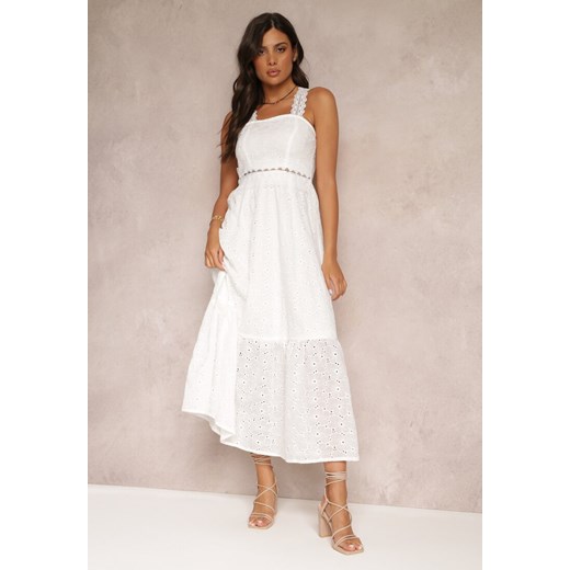 Biała Haftowana Sukienka Maxi z Koronką Norgann ze sklepu Renee odzież w kategorii Sukienki - zdjęcie 157593226