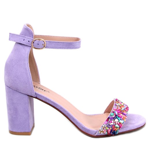 BM Sandałki na obcasie z kamieniami Valentine Purple fioletowe Bm 37 ButyModne.pl
