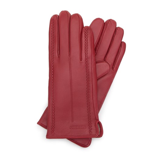 Damskie rękawiczki skórzane z fantazyjnymi szwami czerwone ze sklepu WITTCHEN w kategorii Rękawiczki damskie - zdjęcie 157600796