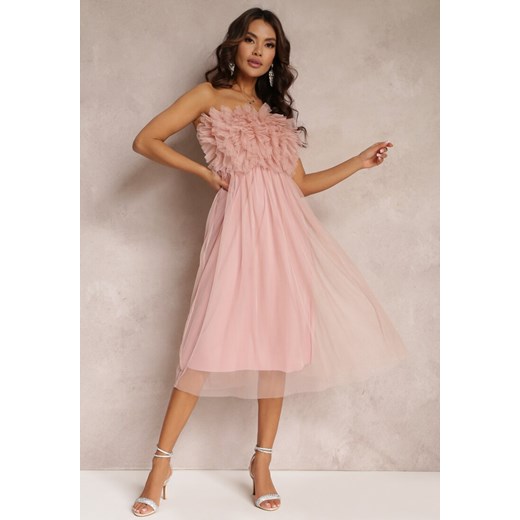 Różowa Tiulowa Sukienka bez Ramiączek z Falbankami Tremone ze sklepu Renee odzież w kategorii Sukienki - zdjęcie 157611705