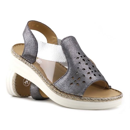 Skórzane sandały damskie wsuwane - Helios Komfort 109, szare ze sklepu ulubioneobuwie w kategorii Sandały damskie - zdjęcie 157615319