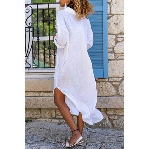 Sukienka biała IVET oversize'owa plażowa luźna bawełniana klasyczna 
