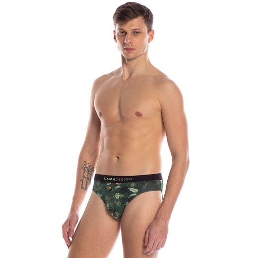 Bawełniane slipy męskie standard 2-pack M-999SD, Kolor zielony-wzór, Rozmiar L, LAMA ze sklepu Primodo w kategorii Majtki męskie - zdjęcie 157620178