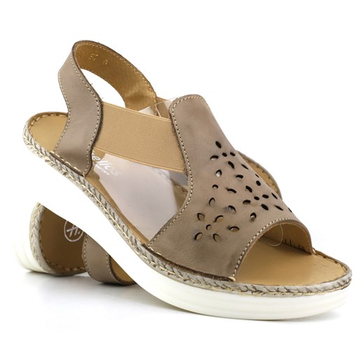 Skórzane sandały damskie wsuwane - Helios Komfort 109, beżowe ze sklepu ulubioneobuwie w kategorii Sandały damskie - zdjęcie 157628867