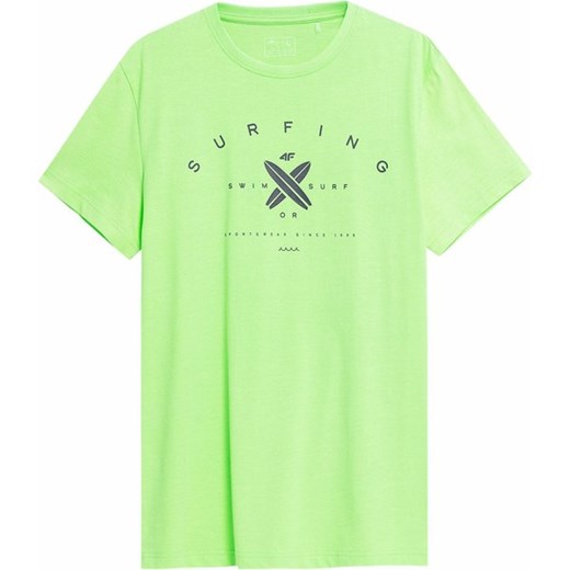 T-shirt męski 4F zielony z krótkim rękawem na wiosnę 