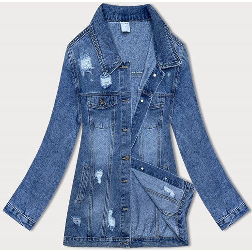 jeansowa damska kurtka z przetarciami niebieska (GD8727-K) ze sklepu goodlookin.pl w kategorii Kurtki damskie - zdjęcie 157633068