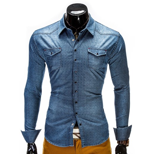 Koszula K158 - JEANSOWA ombre niebieski Koszule jeansowe męskie
