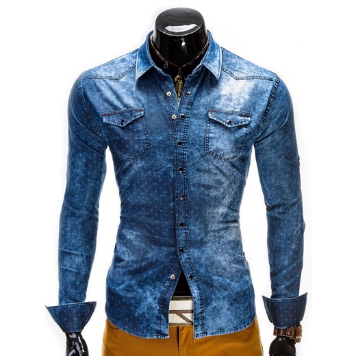 Koszula K159 - JEANSOWA ombre niebieski Koszule jeansowe męskie