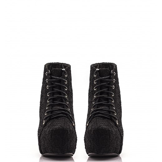 Czarne Koronkowe Lity Black Lace Boots Academy of Elegance born2be-pl czarny materiałowe