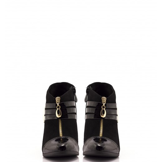 Czarne Zamszowe Botki Black Buede Boots with Gold Heel born2be-pl czarny ekologiczne