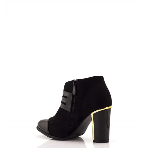 Czarne Zamszowe Botki Black Buede Boots with Gold Heel born2be-pl czarny materiałowe