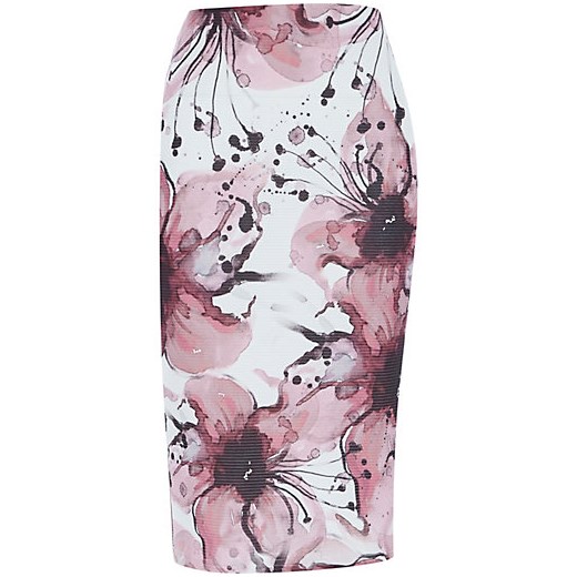 Pink floral print pull on pencil skirt river-island rozowy kwiatowy