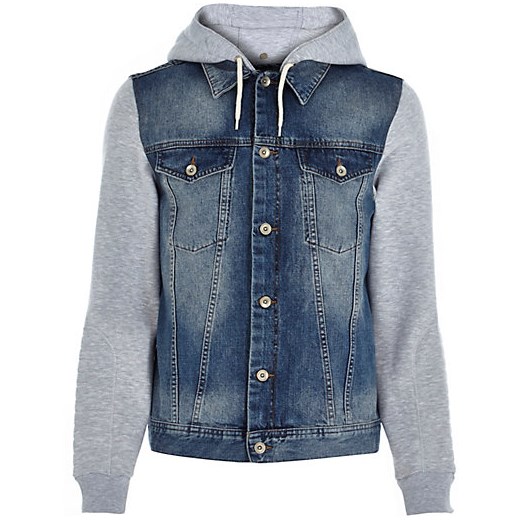 Denim casual hoodie jacket river-island niebieski codzienny