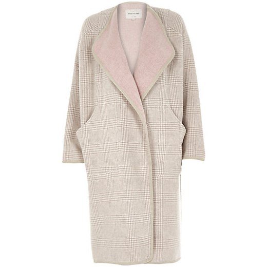 Beige check relaxed fit longline blanket coat river-island zielony fit