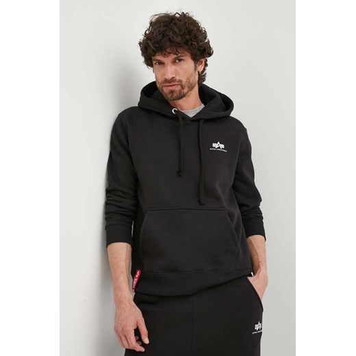 Alpha Industries bluza Basic Hoody Small Logo męska kolor czarny z kapturem z nadrukiem 196318.03 ze sklepu ANSWEAR.com w kategorii Bluzy męskie - zdjęcie 158037985