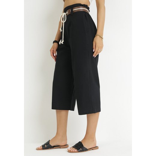 Czarne Szerokie Spodnie z Wysokim Stanem i Paskiem Amiiya ze sklepu Born2be Odzież w kategorii Spodnie damskie - zdjęcie 158044858