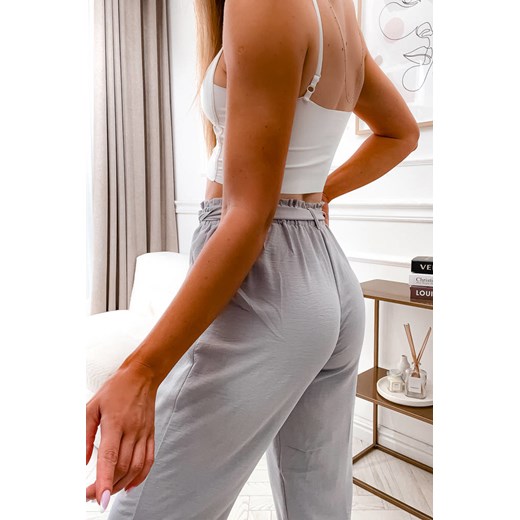 SPODNIE PAPERBAG Z WIĄZANIEM W PASIE- SZARE Olika XL olika.com.pl