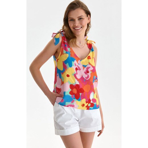Printowana bluzka bez rękawów w kolorowe kwiaty DKE0006, Kolor różowo-żółty, Top Secret 42 Primodo