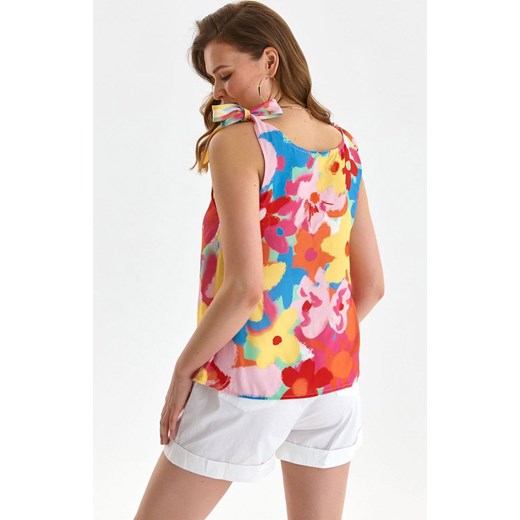 Printowana bluzka bez rękawów w kolorowe kwiaty DKE0006, Kolor różowo-żółty, Top Secret 34 Primodo