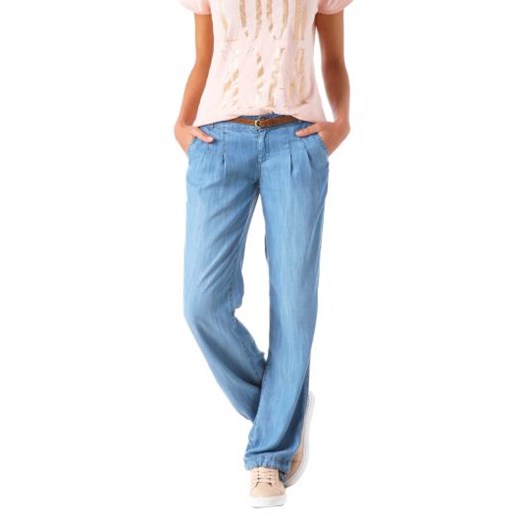 Jeansowe spodnie z paskiem promod-pl niebieski błyszczący