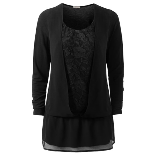 Long-Sleeve Top with Georgette and Lace Panel Intimissimi czarny top