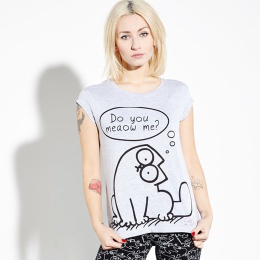 KOSZULKA OD PIŻAMY Z NADRUKIEM SIMON'S CAT cropp bezowy Koszulki