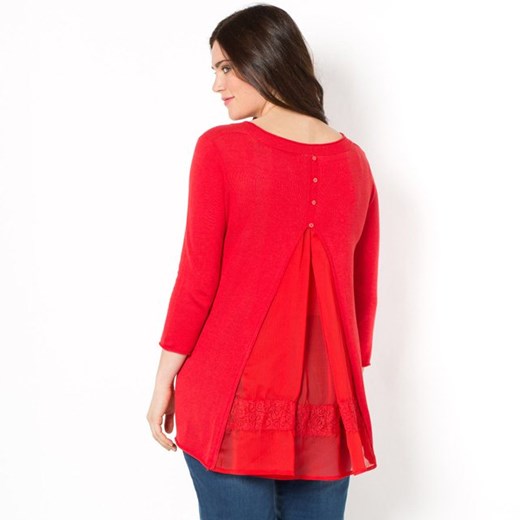 Sweter, tył z woalu i koronki la-redoute-pl czerwony bawełna