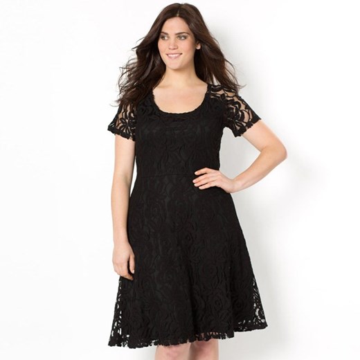 Sukienka koronkowa, rozkloszowana la-redoute-pl czarny bawełna