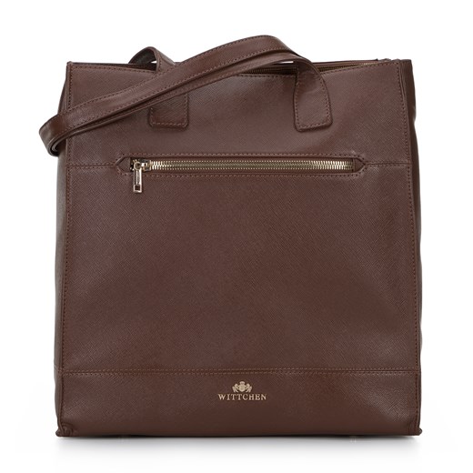 Shopper bag WITTCHEN bez dodatków brązowa na ramię elegancka pikowana skórzana duża 