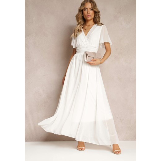 Biała Rozkloszowana Sukienka z Kopertowym Dekoltem Obillis ze sklepu Renee odzież w kategorii Sukienki - zdjęcie 158457789