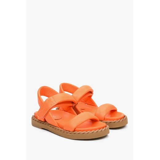 Estro: Pomarańczowe sandały damskie ze skóry naturalnej na lato Estro 38 Estro okazja
