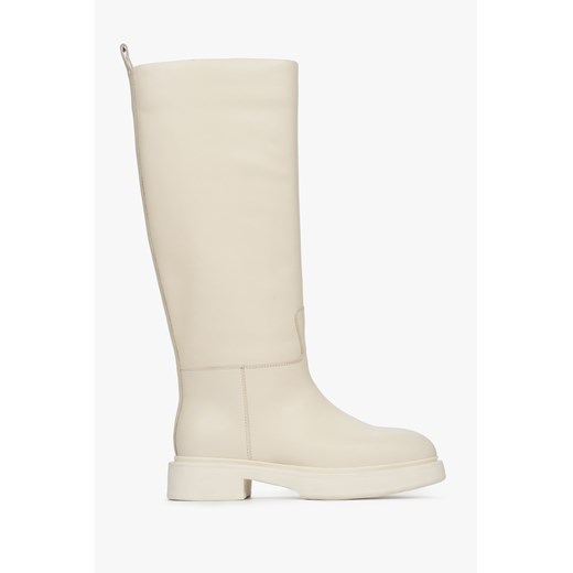 Estro: Beżowe kozaki damskie na zimę ze skóry naturalnej Estro 40 wyprzedaż Estro