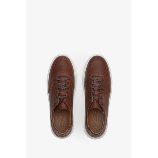 Estro: Brązowe sneakersy męskie ze skóry naturalnej na wiosnę Estro 44 promocja Estro