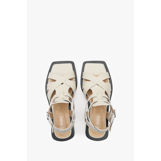 Estro: Białe skórzane sandały damskie z kwadratowym noskiem Estro 37 Estro wyprzedaż