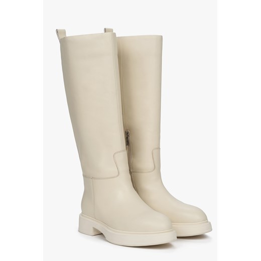 Estro: Beżowe kozaki damskie na zimę ze skóry naturalnej Estro 38 wyprzedaż Estro