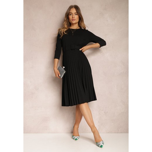 Czarna Sukienka Plisowana z Paskiem Valfe ze sklepu Renee odzież w kategorii Sukienki - zdjęcie 158494778
