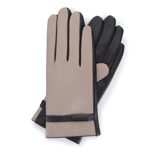 Damskie rękawiczki ze skóry z paskiem beżowo-czarne ze sklepu WITTCHEN w kategorii Rękawiczki damskie - zdjęcie 158498489
