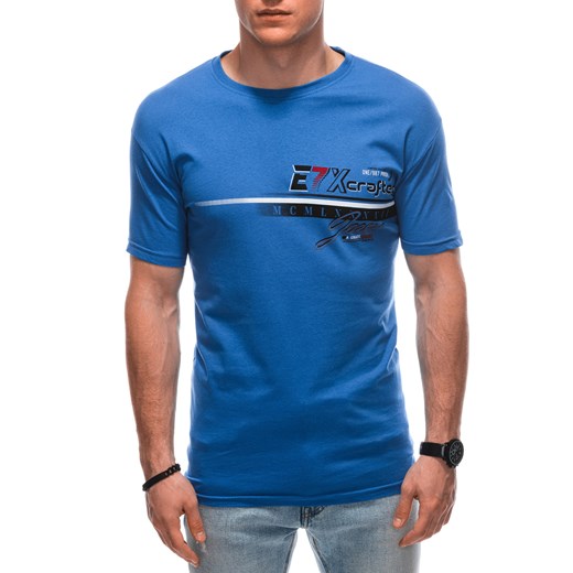 T-shirt męski z nadrukiem 1838S - niebieski Edoti.com XXL Edoti