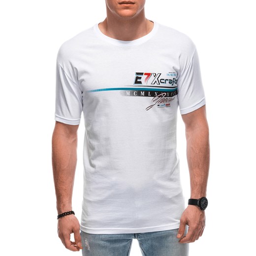 T-shirt męski z nadrukiem 1838S - biały ze sklepu Edoti w kategorii T-shirty męskie - zdjęcie 158504648