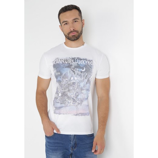 Biała Koszulka Bawełniana z Nadrukiem Pyrhiore ze sklepu Born2be Odzież w kategorii T-shirty męskie - zdjęcie 158529388