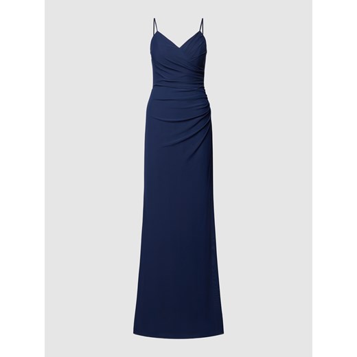 Sukienka Troyden Collection maxi wieczorowa w serek granatowa elegancka na ramiączkach