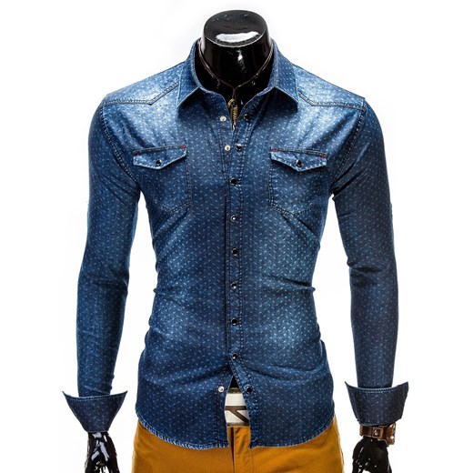 Koszula K157 - JEANSOWA ombre granatowy Koszule jeansowe męskie