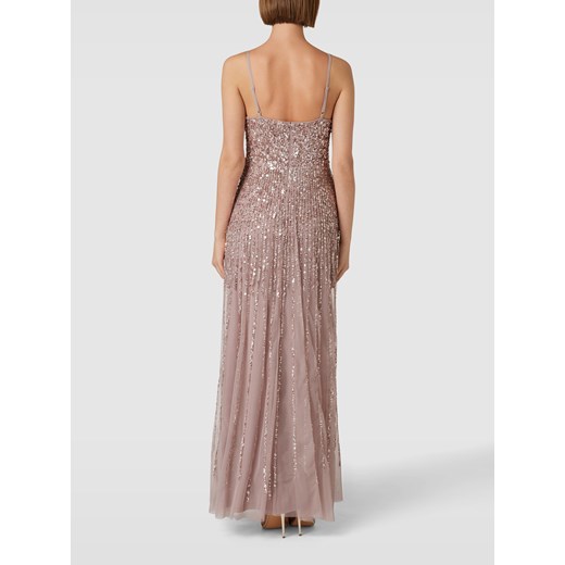 Sukienka Lace & Beads na wieczór na ramiączkach elegancka z aplikacją w serek 